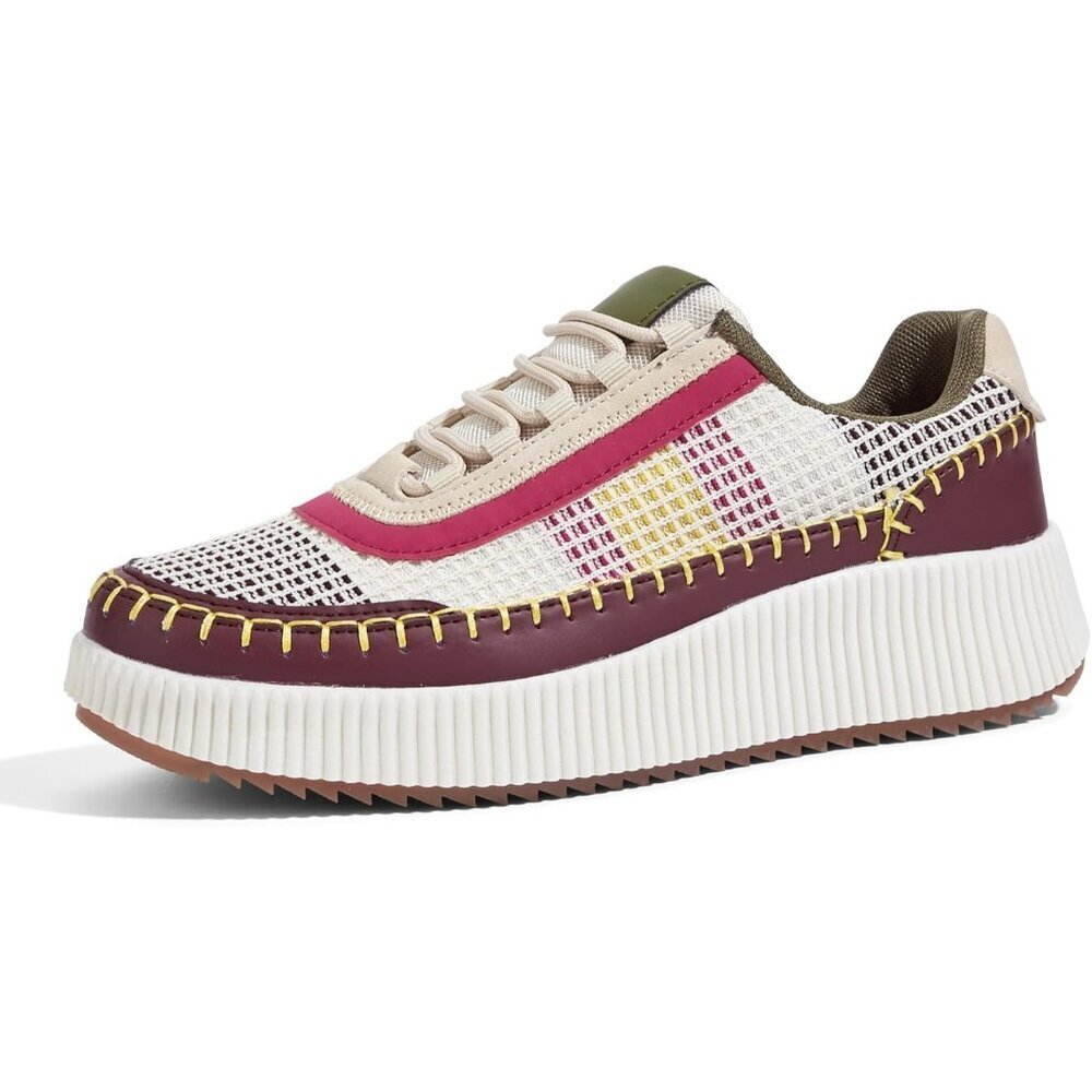 Lucky Step Women's Wine Platform Sneakers Rhinestone Fashion Chunky Shoes